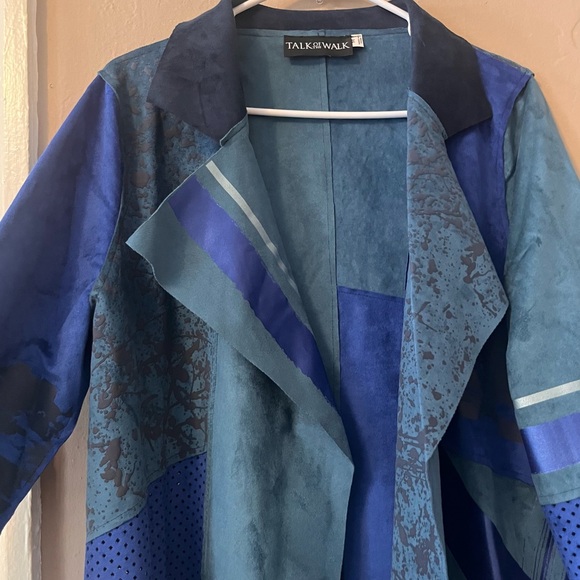 🌀🆕🎉🏷️ shades of blue abstract mixed media open over coat jacket - Picture 8 of 16